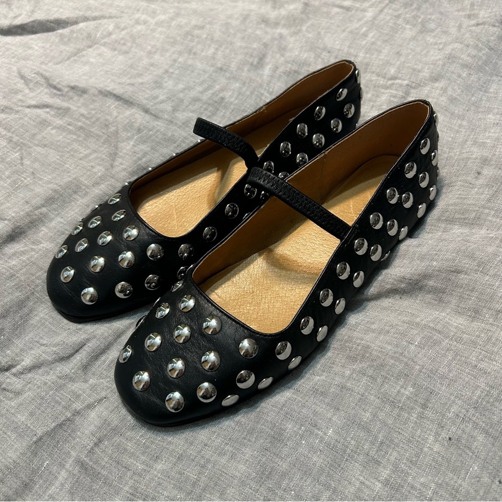 Madewell The Greta Mary Jane Ballet Flat True Black Multi Studded Leather Size 6